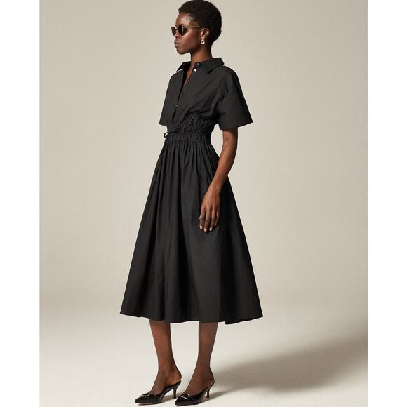 J.Crew Black Cotton Shirtdress with Drawstring Waist - Size 10 - Picture 1 of 10
